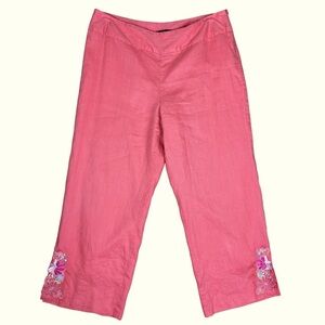 Sara Isabella Irish Linen Cropped Pants‎ Lined Size 16 Coral Embellished Beaded